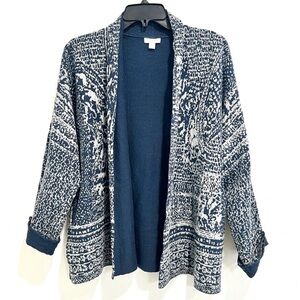 Pure Jill by J. Jill Open front Cardigan oversized large blue and white large